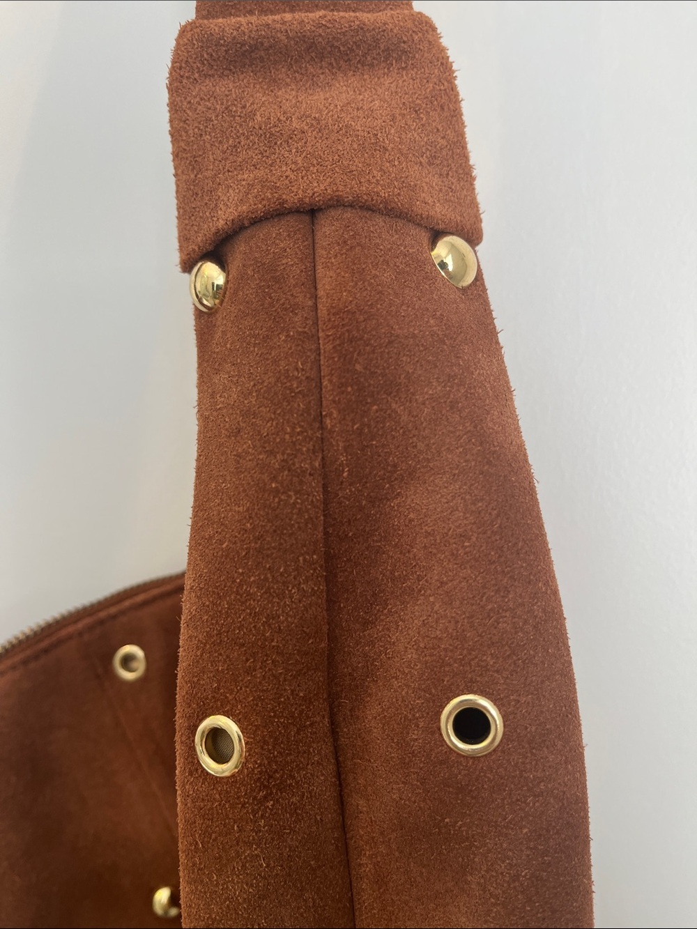 NWT Corder London Brown Suede Gold-Studded Shoulder Bag - Picture 7 of 11